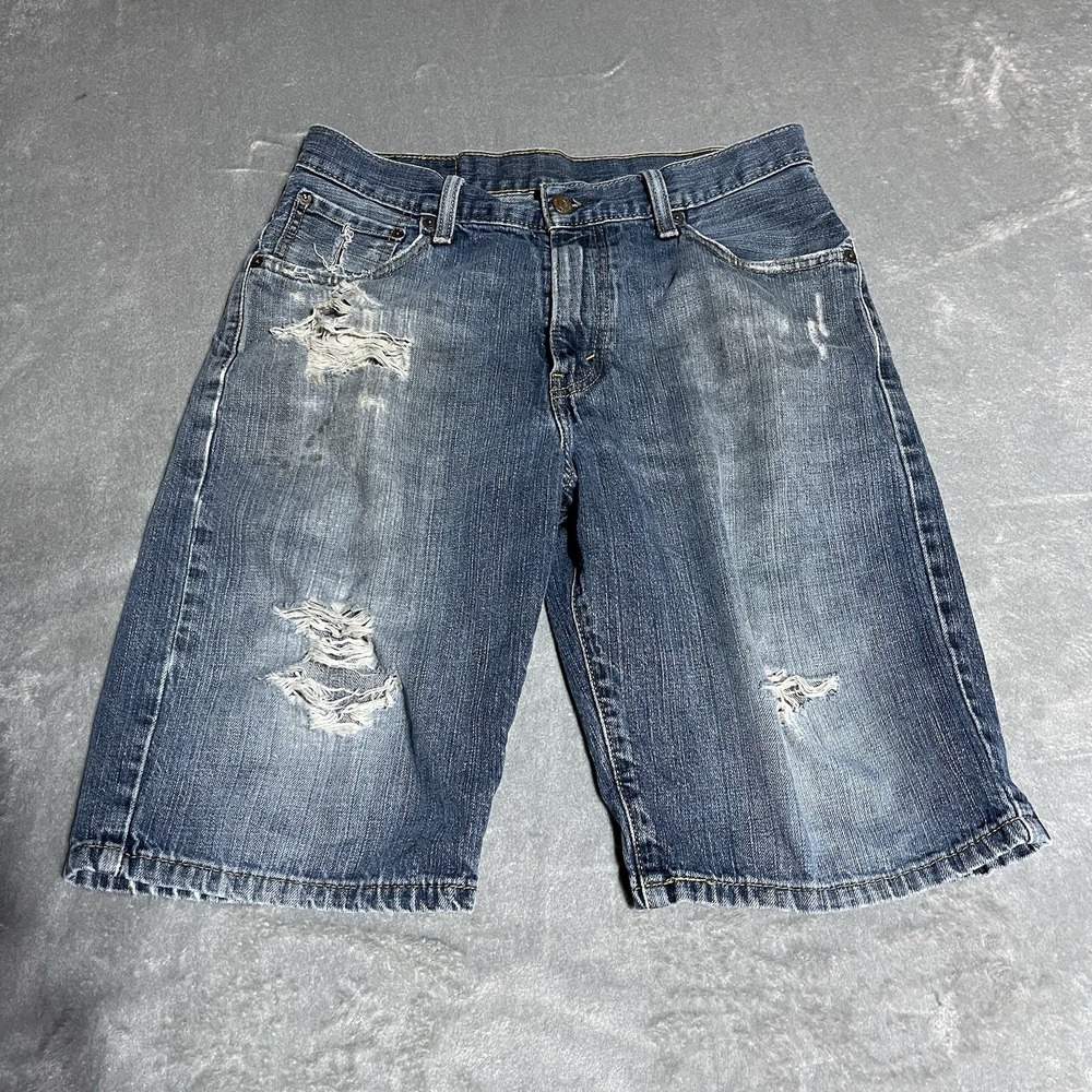 Levis 569 Denim‎ Shorts Mens 30 Distress Loose Straight Grunge Stained Thrashed